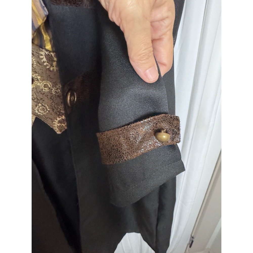 Steampunk Victorian Mens Costume Long Coat Vest Cravat Gear Details Black Gold - Picture 8 of 15
